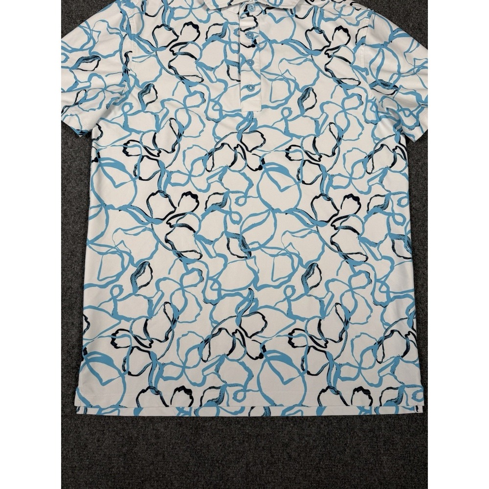 G/FORE Men's Small Blush Floral Performance Golf Polo Shirt Stretch Blue White - Picture 6 of 11